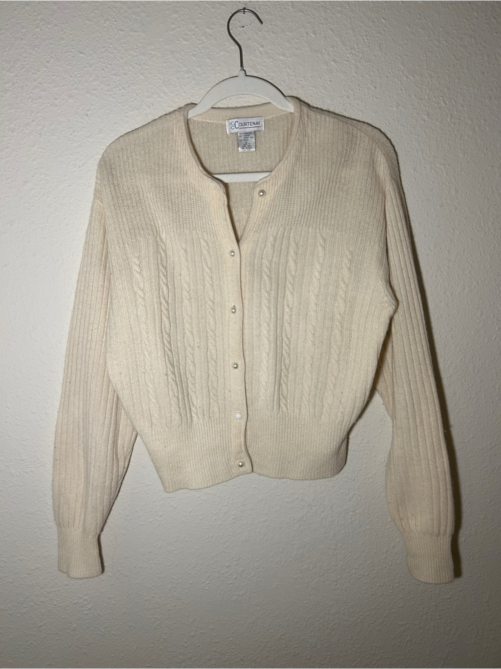 Courtenay Cream Lambswool and Angora Cable Cardigan Button-Front Sweater